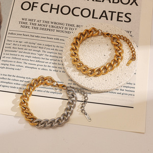 Stainless Steel <b>Bracelet</b> Two Tone <b>Gold</b> Plated 18k <b>Adjustable</b> Chain Link Unisex Jewelry - Product Image 2