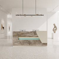 Bureau d'accueil moderne et contemporain en bois massif avec éclairage LED, personnalisable pour immeuble de bureaux, centre commercial, hôtel, hall