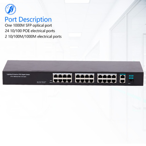 Huayu 24-Port PoE thông minh Power <span class=keywords><strong>Ethernet</strong></span> chuyển đổi với QoS 1 Uplink <span class=keywords><strong>Gigabit</strong></span> và 2 10/100/1000M quang cổng - Product Image 1