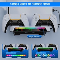 Support mural pour console PS5 Pro Slim, ventilateur de refroidissement RGB, station de charge double pour manettes avec crochet pour casque, gain de place