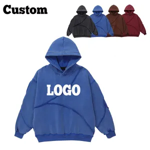 ZS Wholesale custom logo hoodies unisex cotton cloth splicing oversized blank heavyweight pullover thick fleece men hoodie