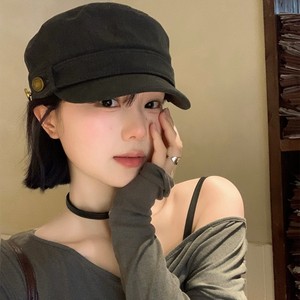 American Retro <b>Flat</b> Top Beret For Women Black Canvas Breathable Foldable Spring Autumn Fashion <b>Hat</b> - Product Image 1