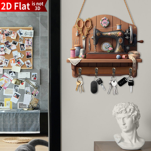 Treo tường bằng gỗ Key holder với 4 Hooks máy may trang trí khắc gỗ đơn Tier Dễ dàng cài đặt - Product Image 4