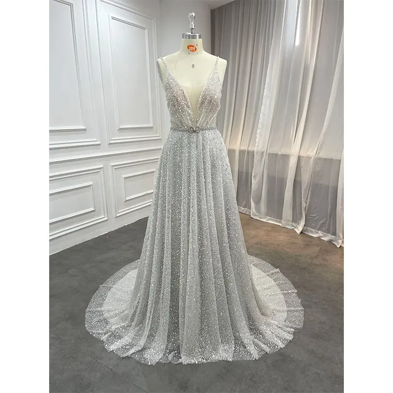 Custom Luxury Wedding Guest Silver Evening Gowns Long Formal Party Sequin Dress Women for Join Wedding