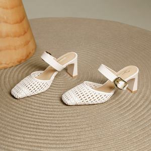 Women's Black Mule Heels Satin Upper with Metal Buckle Strap Thin Heel Breathable Summer Wedding Shoes Fashionable Occasions - Product Image 2