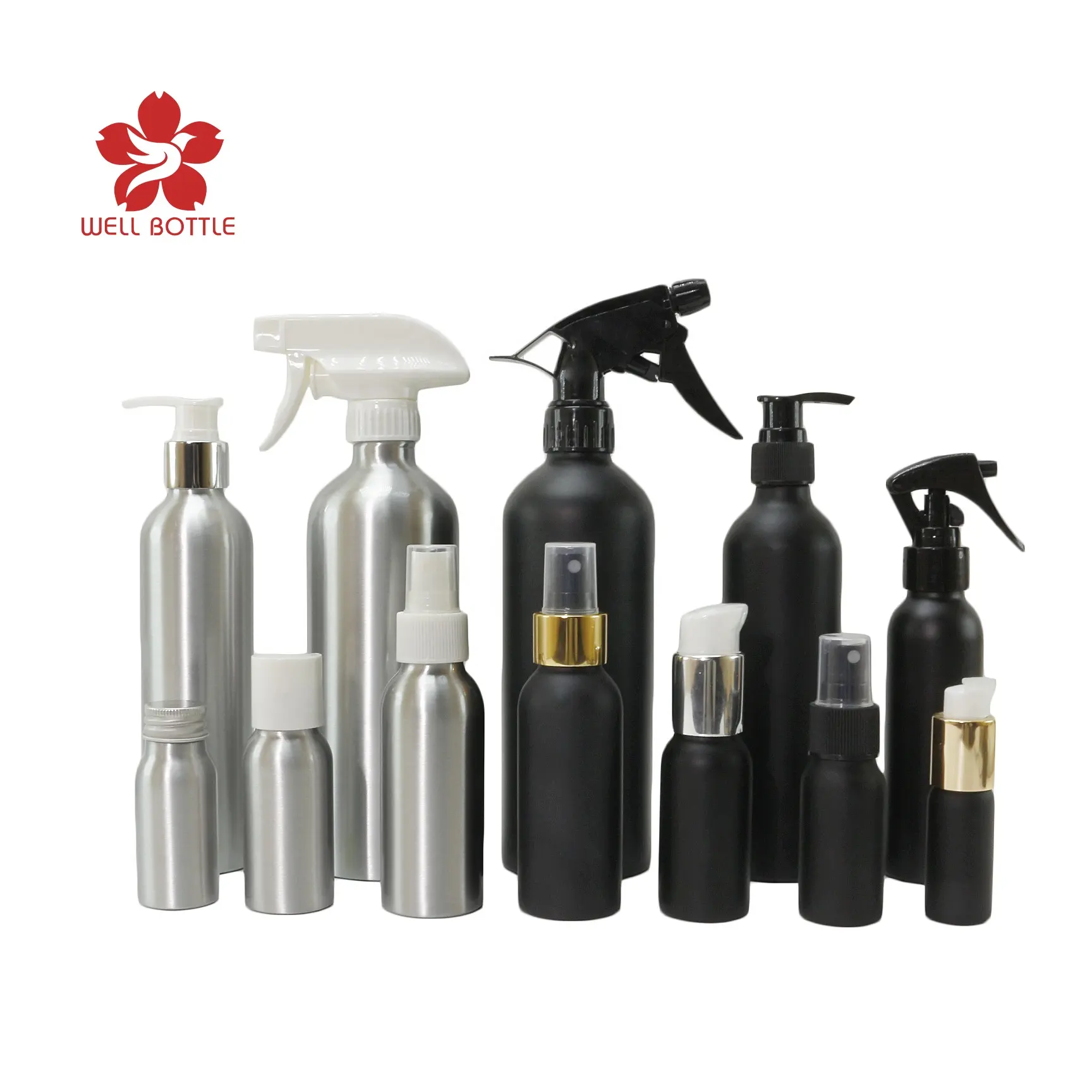 30ml 50ml 100ml 250ml 500ml black silver alumínio água névoa spray pump bottle for cleaner shampoo embalagem cosmética ALB-15B