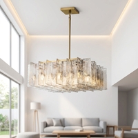 Lustre rectangulaire en laiton martelé avec verre, suspension linéaire de luxe pour villa, salon, hall d'hôtel, éclairage décoratif intérieur