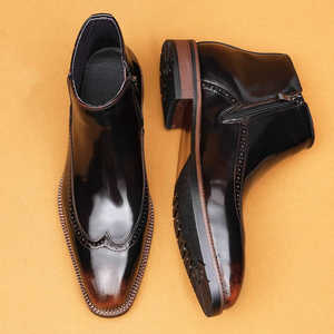 Chaussures d'affaires en cuir gaufré pour hommes, finition brillante en cuir véritable, bout pointu anglais, couvre-pieds en cuir de vache, bottines courtes - Product Image 3