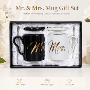 Tasses à café en céramique personnalisées avec logo, Mr et <span class=keywords><strong>Mme</strong></span>, avec couvercle et cuillère, articles cadeaux dans une boîte, ensemble de tasses en porcelaine - Product Image 1