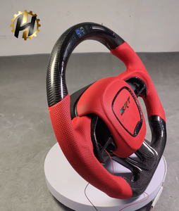 Volante Sportivo in Fibra di Carbonio Forgiata Rossa con Pelle Traforata e LED, Leve del Cambio per Dodge Charger Challenger Hellcat - Product Image 4