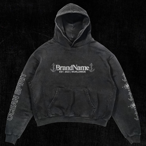 Sweat-shirt à capuche pour homme BrandName, blanc, surdimensionné, imprimé nautique, coton French Terry, streetwear d'automne, sweats à capuche pour homme - Product Image 6