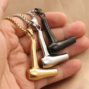 Collier pendentif sèche-cheveux en acier titane pour hommes, style punk rétro, design géométrique en acier inoxydable, finition polie - Product Image 2