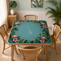 Accessoires de table de mahjong américains, tapis tropical flamant rose 80x80cm, motif feuille de Monstera avec marqueurs de direction du vent