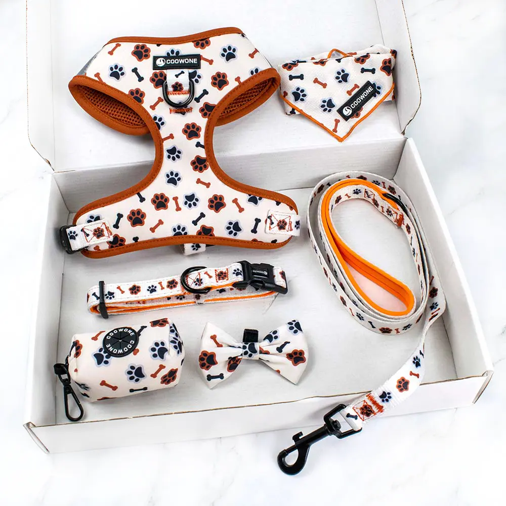 Personalized Dog Collar Leash Harness Bowtie Combo Harness Bag Bundle For Small to Large Dogs