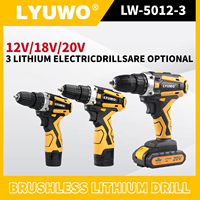 Taladro de Impacto LYUWO 20V/18V/12V con Motor sin Escobillas, 800g, Ligero, Torque Ajustable, Mandril sin Llave, Uso Industrial