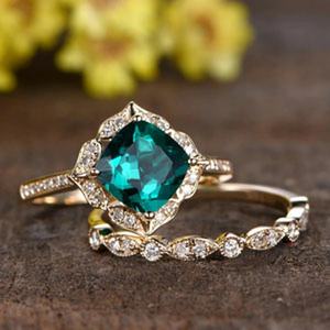 Anillo de Compromiso de Plata de Ley 925 al por Mayor, Chapado en Oro Rosa, con Piedra de Nacimiento, Corte Esmeralda, para Mujer, Conjunto de Anillos de Esmeralda - Product Image 1