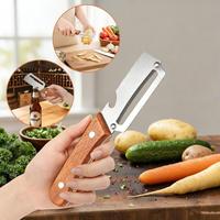 Multifunctionele houten handgreep roestvrijstalen opener handmatige groenteschiller fruitsnijder suikerrietmes aardappelopener