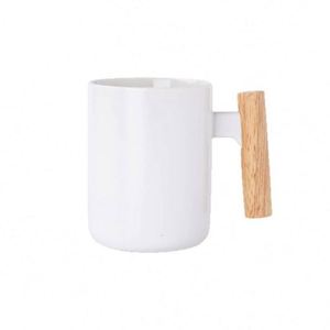 Mug 12,85 oz avec poignée en bois simple, grandes tasses en céramique faites à la main pour le latte, le café, le thé, la soupe, cadeaux - Product Image 1