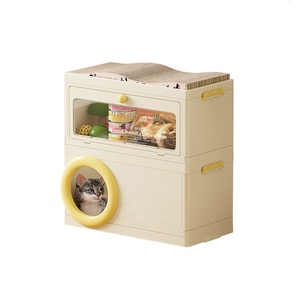 Lit pour animaux de compagnie multifonctionnel, respirant et imperméable en plastique pour petits appartements - Boîte de rangement à deux niveaux pour les races miniatures, petites et moyennes - Product Image 5