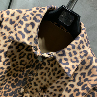 Veste chemise ample en cuir véritable imprimé léopard pour femme, à simple boutonnage, manches longues, coupe décontractée