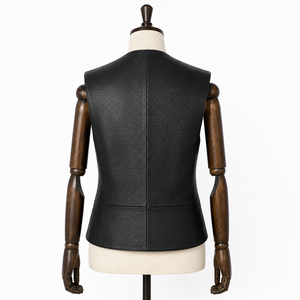 Chaleco corto de piel de oveja de primera calidad negro para mujer, cuello en V, sin mangas, a medida, cortavientos, con dobladillo puntiagudo, ideal para invierno. - Product Image 6