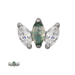 Piercing de mode en titane G23 avec agate mousse sertie griffe, filetage interne, pour oreille, lèvre ou corps - Vente en gros - Product Image 5
