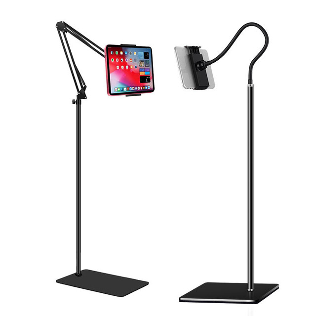 Universal Lazy Phone Clamp Holder Metal Base Adjustable Tablet Floor Stand for iPad Pro iPhone Samsung Tab Kindle