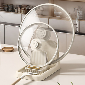 Multifunctional Pot Lid Holder With Stand For <b>Kitchen</b> <b>Storage</b> Rack Round Plastic Lid Organizer Desktop Draining Rack - Product Image 2