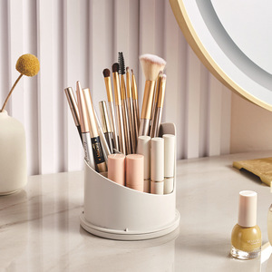 Rotating Cosmetic Storage <b>Box</b> With Lid White <b>Makeup</b> Organizer Desktop Holder For Brushes Lipstick And Beauty Tools - Product Image 3