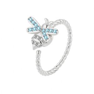 Hot Selling Blue Diamond Copper Fashionable Rotating <b>Bee</b> Open Ring Gold Stylish Trendy for Women Girls for Wedding Engagement - Product Image 2