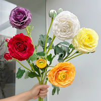 Fleurs artificielles réalistes au toucher naturel de type Ranunculus pour la décoration intérieure et les arrangements floraux de mariage, vente en gros
