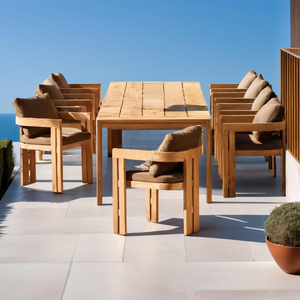 Meubles de terrasse et de restaurant en bois de teck naturel Ensemble de chaises de table 6 <span class=keywords><strong>8</strong></span> 10 places Ensemble de repas d'extérieur en bois - Product Image 1