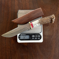 Couteau Bowie artisanal en acier Damas VG10 avec manche en bois de cerf, couteau de chasse et de camping en plein air, OEM