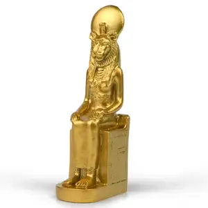 Estátua de deusa egípcia Sekhmet sentada no trono mini estatueta colecionável de 3,8" H