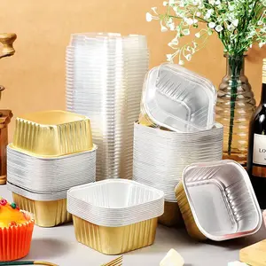11 Colors Christmas Baking Cake Pan 10 oz Square Cream Pudding Liners Aluminum Foil Cupcake Cups With Lids
