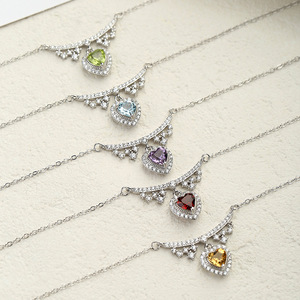 Colliers pendentifs en cristal de pierre précieuse naturelle taille cœur 5 mm, 9 pierres fines, en argent sterling 925, cadeau de vacances pour femme - Product Image 4