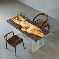 Table de réception en résine de noyer massif, style nordique transparent, table à thé en cristal de glace, table de bureau style rivière