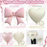 Lot de 10 ballons cœur rose crème avec nœud en aluminium, 18, 30, 38 pouces, pastel, pour décoration de fête prénatale, anniversaire, mariage