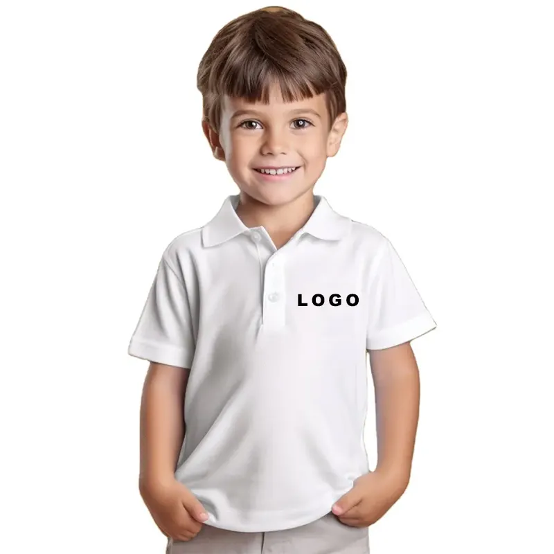 Atacado Preço Barato Crianças Vestuário Crianças Em Branco T Shirt Meninos Plain White Polo Camisas Com Botão