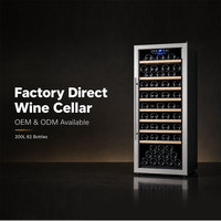 Réfrigérateur à vin 200L pour fêtes, terrasses extérieures, barbecues – 82 bouteilles, compresseur, autoportant, étagères en bois