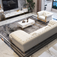 Canapé d'angle Chesterfield de luxe en similicuir, style arabe, pour salon, promotion, blanc, mobilier moderne pour la maison, structure en bois massif