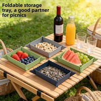 Plateau pliable magnétique 2-en-1 en silicone et boîte de rangement, résistant à la chaleur, pour collations, fruits, couverts, camping, pique-nique