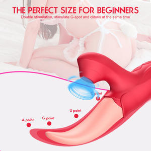 Hot-Selling 2-In-1 Rose Tong Likken Trillingen Seksspeeltjes Voor Koppels Dubbele Penetratie Dildo Clitoris tepel Stimulator - Product Image 3