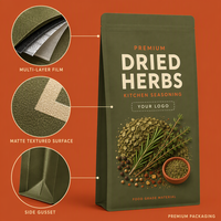 Sachets d'herbes aromatiques personnalisés imprimés, qualité alimentaire, refermables, pour l'emballage des herbes séchées, épices et assaisonnements de cuisine, vente en gros