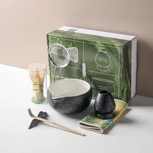 แปรงมัทฉะแบบญี่ปุ่น4 5 7 8ชิ้นเครื่องมือตีชาข้ามพรมแดนสำหรับพิธีชงชาและกาแฟชุดกล่องของขวัญและชาม - Product Image 1