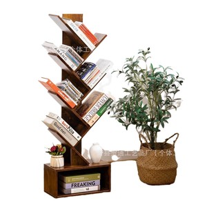 Rustic Wooden <b>Tree</b>-Shaped Bookshelf Standing Floor <b>Book</b> Storage Rack For Bedroom Study Decorative <b>Shelf</b> With Sturdy Base - Product Image 5