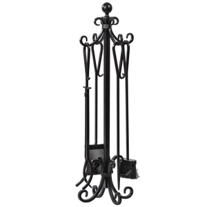 Juego de herramientas para chimenea de 5 piezas, juego de herramientas de leña para interiores de hierro fundido y soporte, juego de accesorios para chimenea al aire libre, herramientas para chimenea - Product Image 1