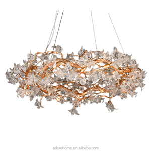 Moderner Luxus-Kupferzweig-Kronleuchter mit Kristallblütenblättern und Energiesparender <span class=keywords><strong>LED</strong></span>-Beleuchtung für Wohn- und Esszimmer - Product Image 1