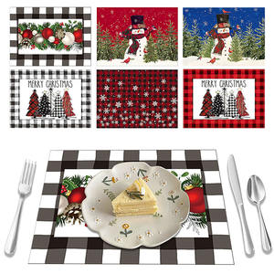 Lino Muñeco de nieve Cardenales Árbol de Navidad Manteles individuales para cocina Mesa de comedor Mesa de centro Hogar o fiesta - Product Image 1