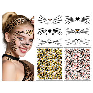 Nuovo Trucco per Costume di Halloween, Glitter per il Viso, Tatuaggi Finti di Ghepardo, Adesivi Temporanei per Tatuaggi Viso con Stampa Dorata di <span class=keywords><strong>Gatto</strong></span> e Leopardo - Product Image 4